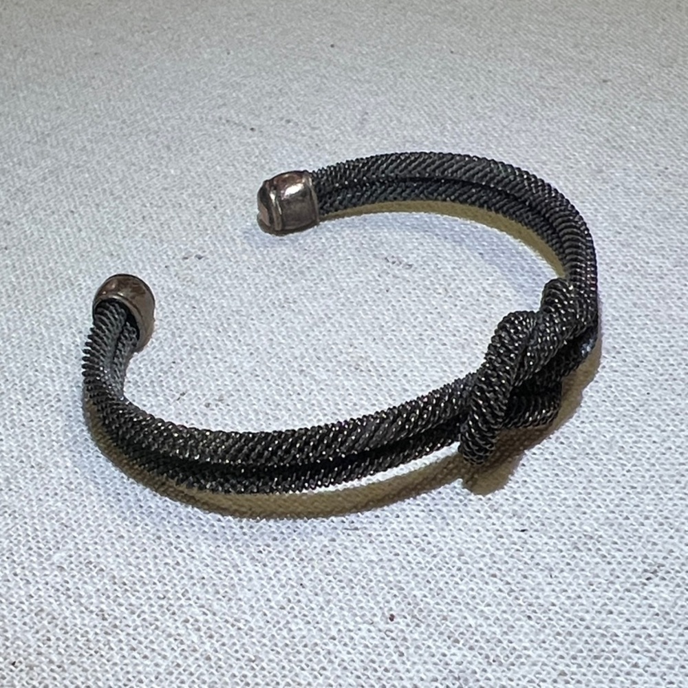 Textured Knot Bracelet - Dark Silver Tone Cuff